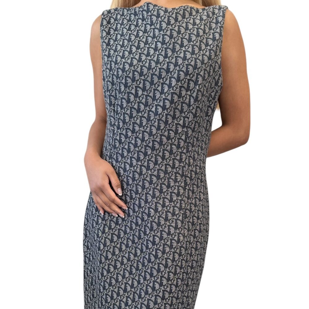 Christian Dior Vintage 2000 Trotter Monogram Logo Dress #38 Blue Gray [105393]